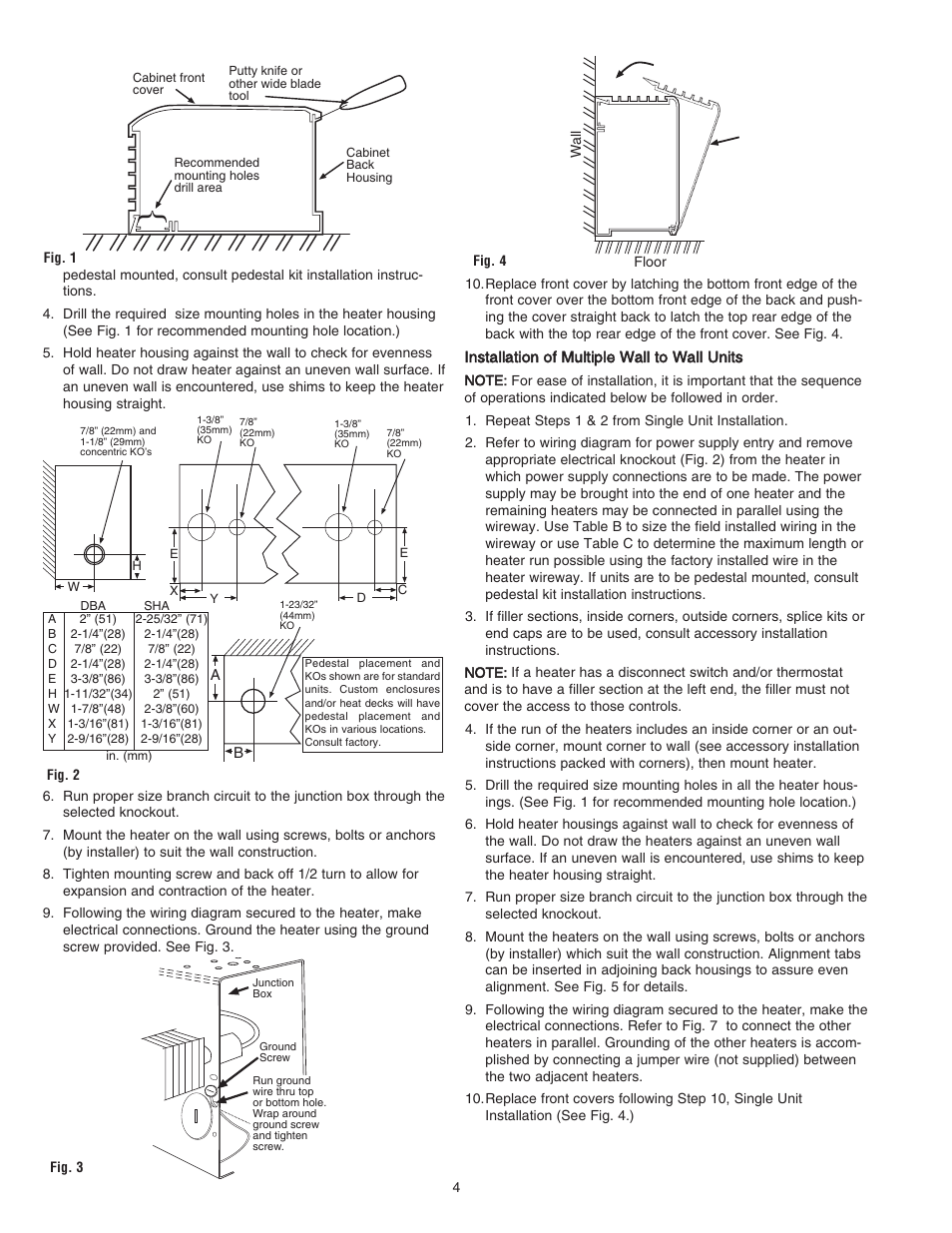 Wa ll floor | Qmark DBA - Architectural Sill-Height Convection Heaters User Manual | Page 4 / 18