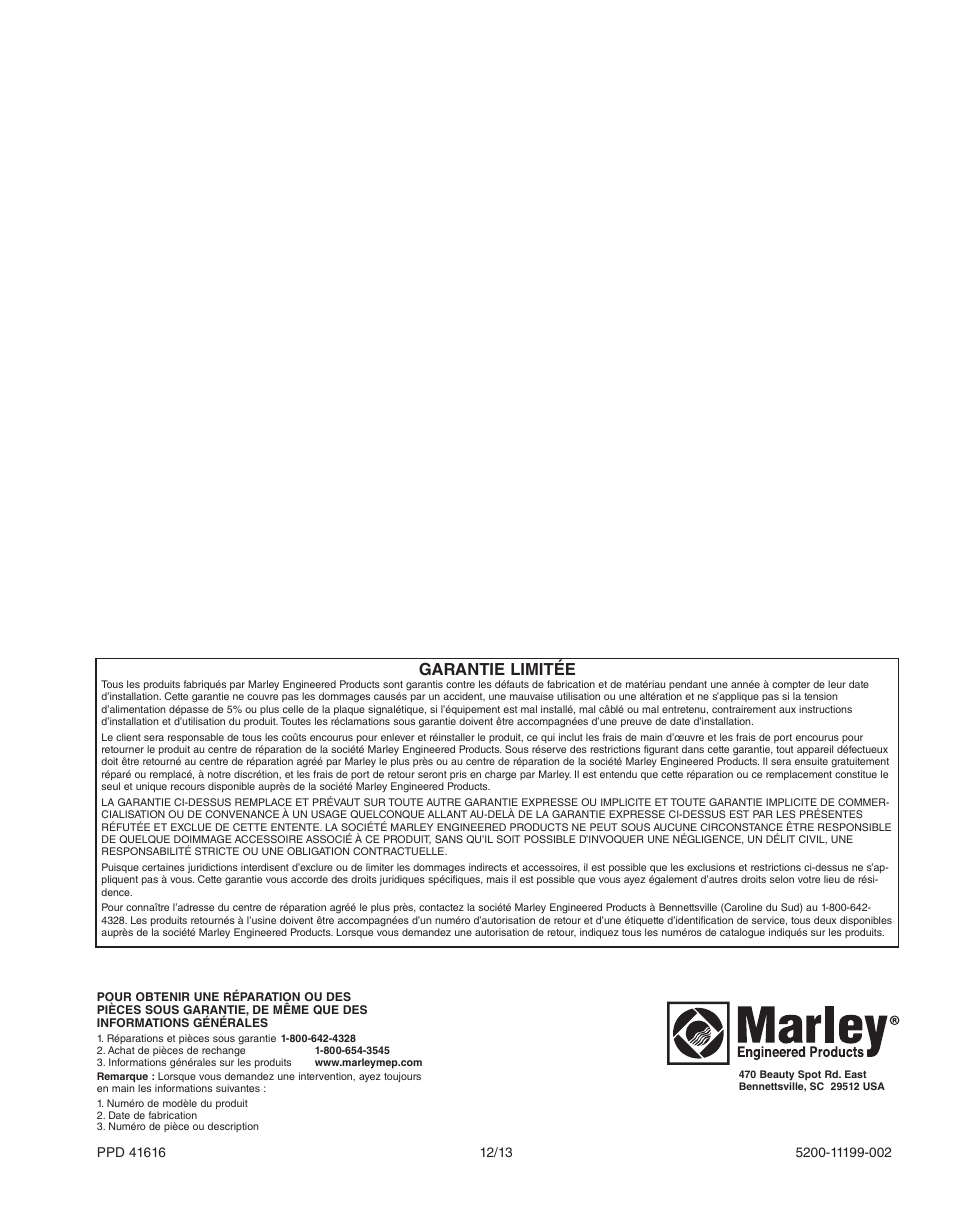 Garantie limitée | Qmark QWD - Washdown Corrosion Resistant Unit Heaters User Manual | Page 24 / 24