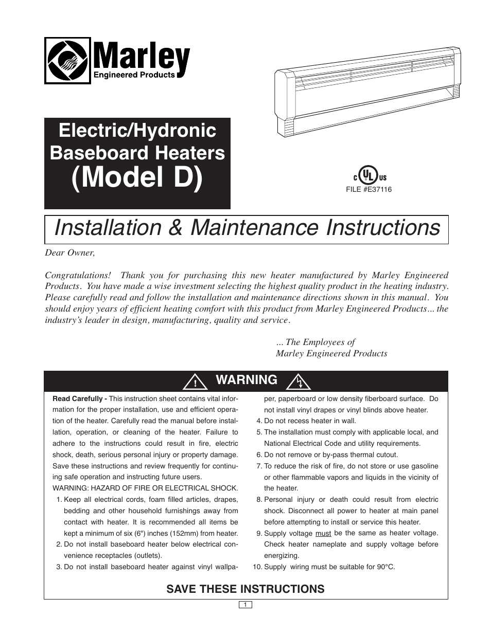 Qmark HBB Series - Electric Hydronic Baseboard Heaters User Manual | 4 pages