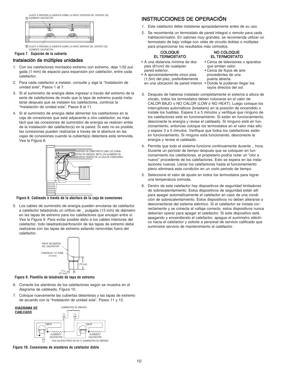 Instrucciones de operación, Instalación de múltiples unidades | Qmark CBD Series - Heavy-Duty Commercial Baseboard Heaters User Manual | Page 10 / 18