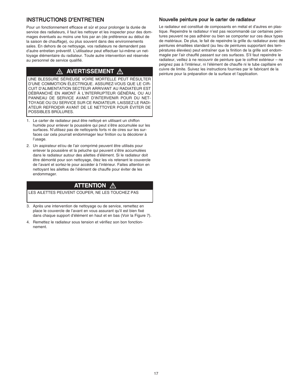 Instructions d’entretien | Qmark CBD Series - Heavy-Duty Commercial Baseboard Heaters User Manual | Page 17 / 18