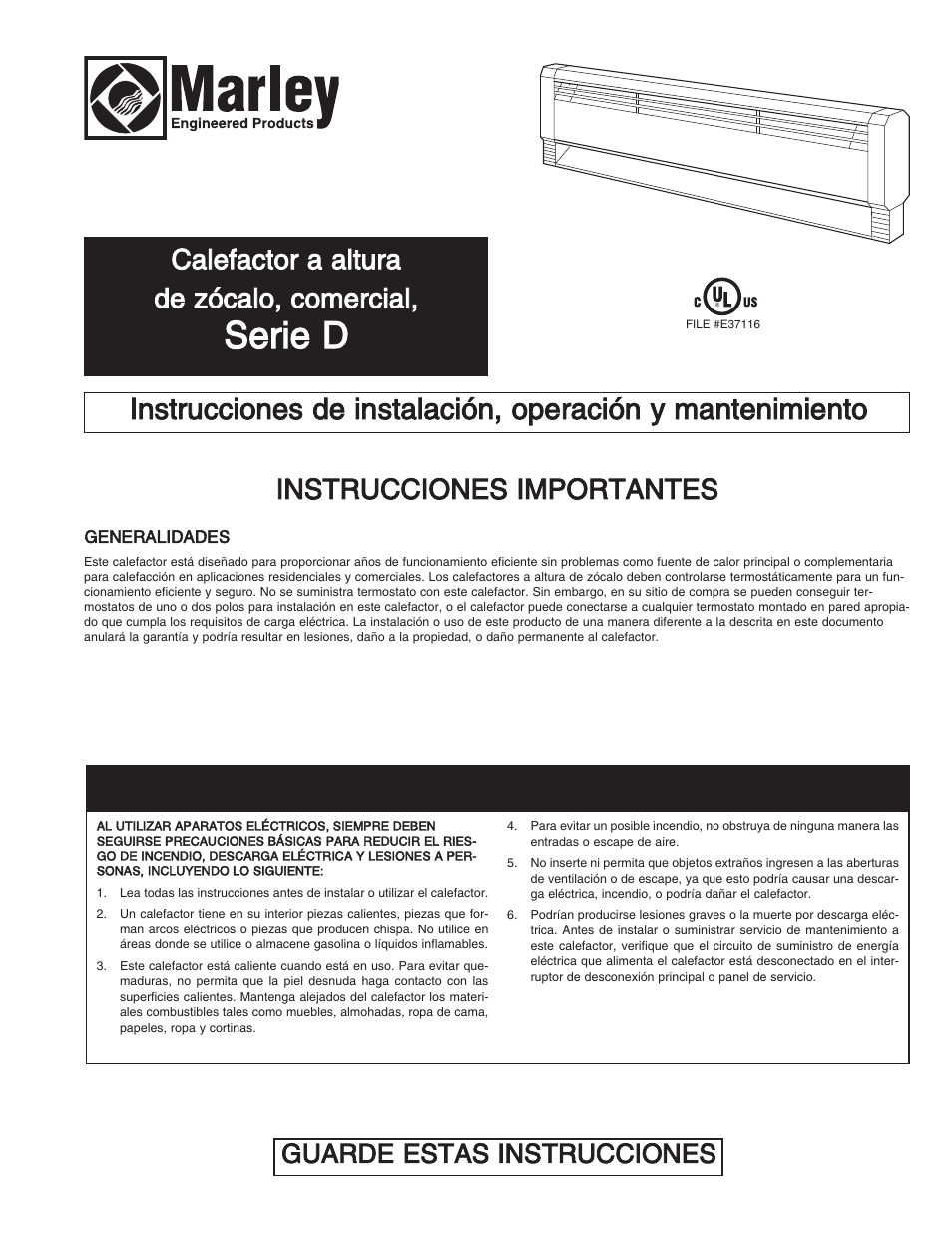 Serie d, Instrucciones importantes, Calefactor a altura de zócalo, comercial | Guarde estas instrucciones | Qmark CBD Series - Heavy-Duty Commercial Baseboard Heaters User Manual | Page 7 / 18