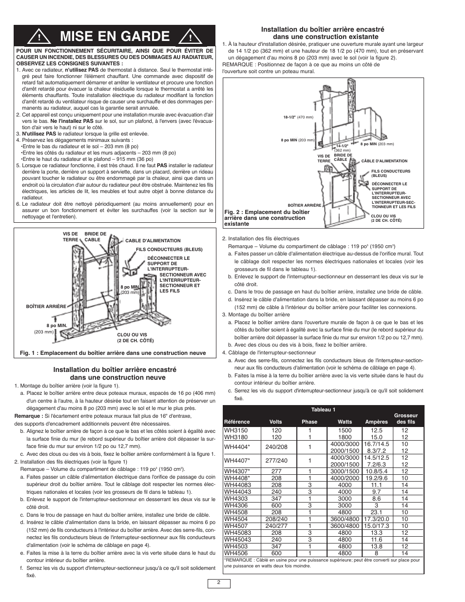 Mise en garde | Qmark AWH4000 Series - Architectural Heavy-Duty Wall Heaters User Manual | Page 12 / 15
