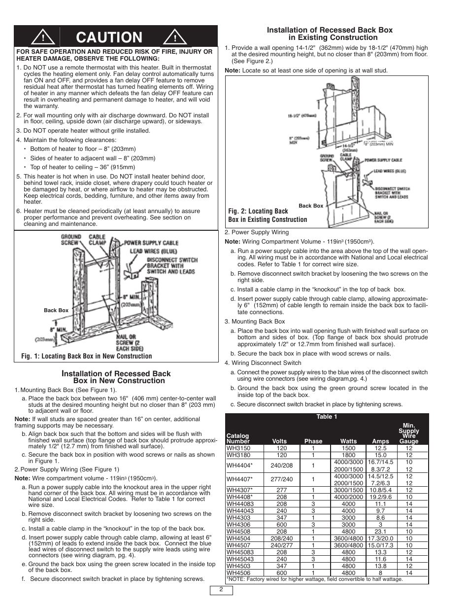 Caution | Qmark AWH4000 Series - Architectural Heavy-Duty Wall Heaters User Manual | Page 2 / 15
