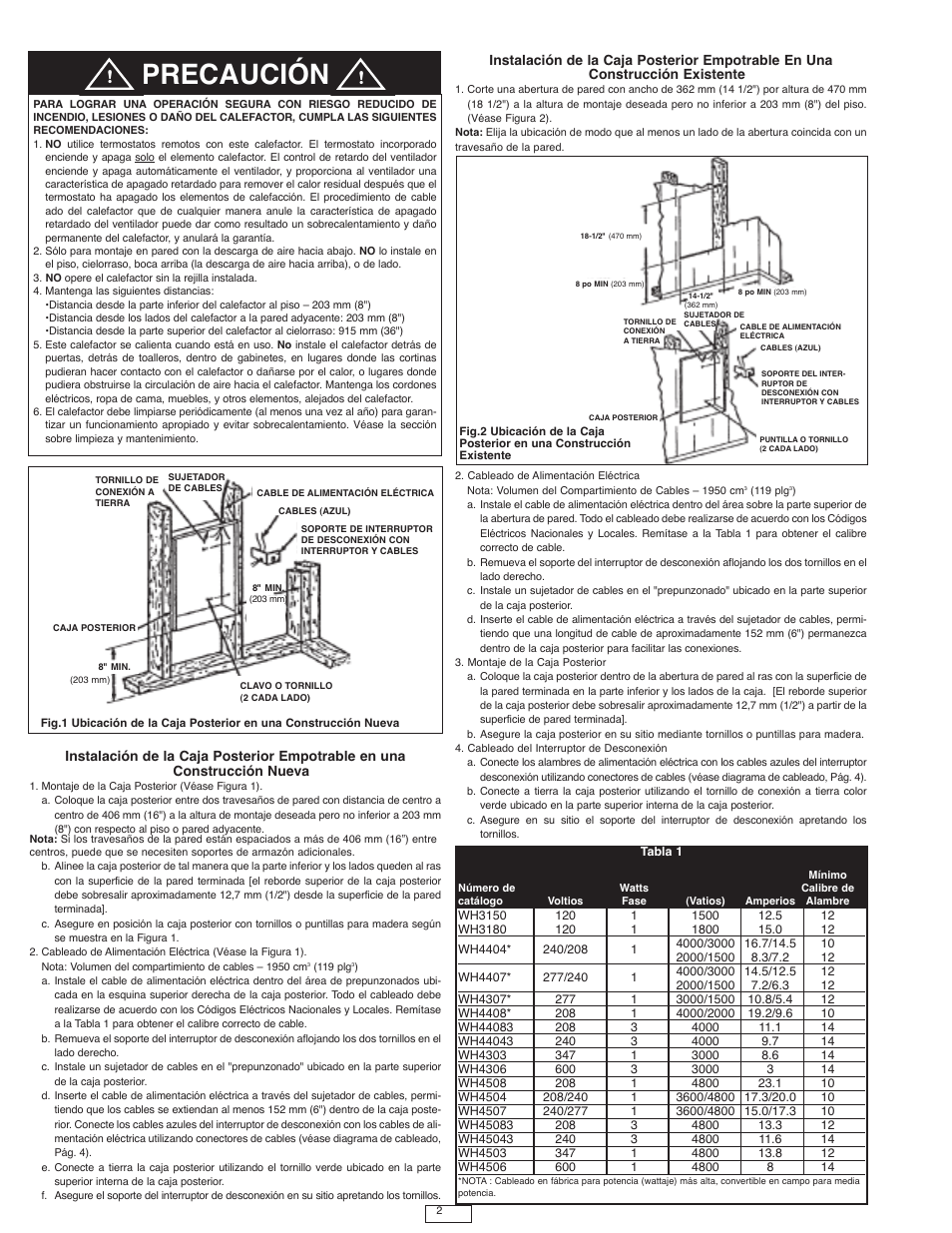 Precaución | Qmark AWH4000 Series - Architectural Heavy-Duty Wall Heaters User Manual | Page 7 / 15