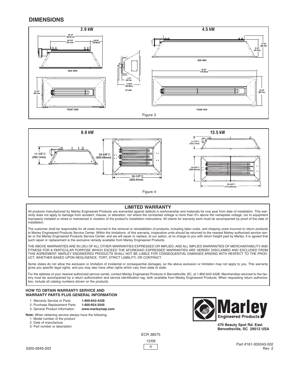 Dimensions, Limited warranty, Figure 4 | Figure 3 | Qmark BRM - Industrial Infrared Heaters User Manual | Page 4 / 4