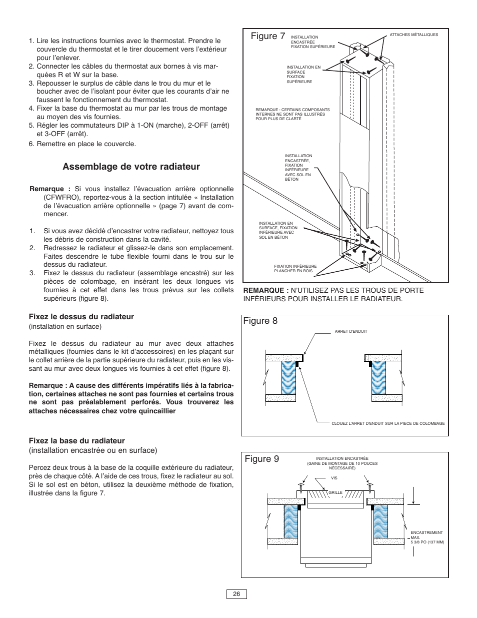 Assemblage de votre radiateur, Figure 7, Figure 8 figure 9 | Qmark CFWF - Counterflow Electric Wall Furnace User Manual | Page 27 / 32