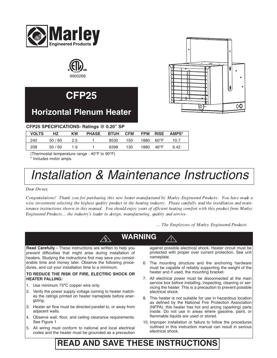 Qmark CHPR25 - Compact Freeze Protection Heater User Manual | 12 pages