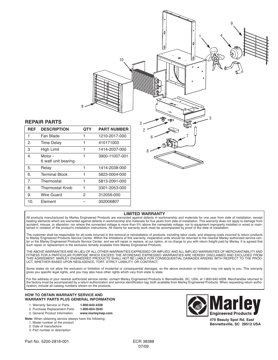 Repair parts | Qmark CHPR25 - Compact Freeze Protection Heater User Manual | Page 4 / 12