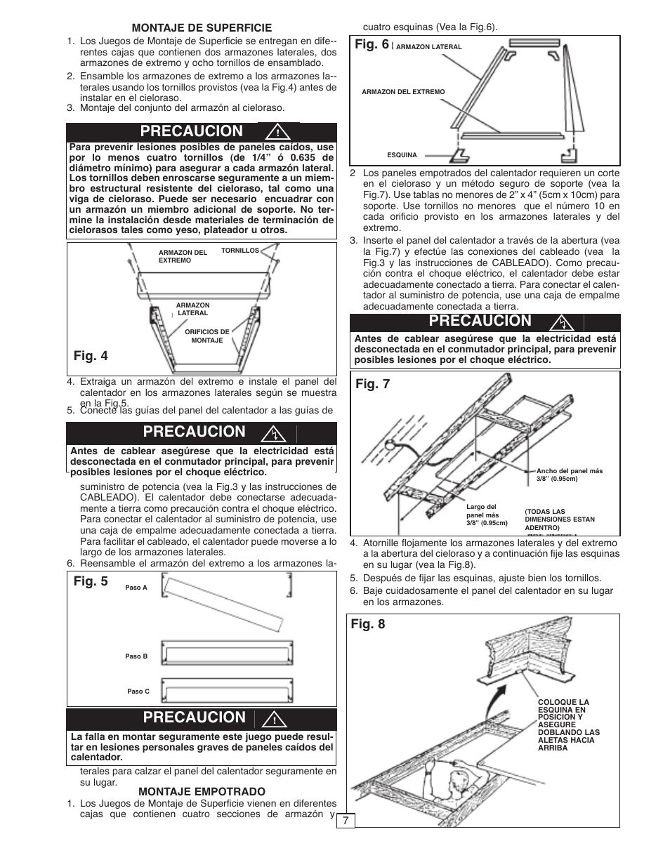 Precaucion, Fig. 4 fig. 5, Fig. 6 fig. 7 | Fig. 8 | Qmark CP - Radiant Ceiling Panels User Manual | Page 7 / 12