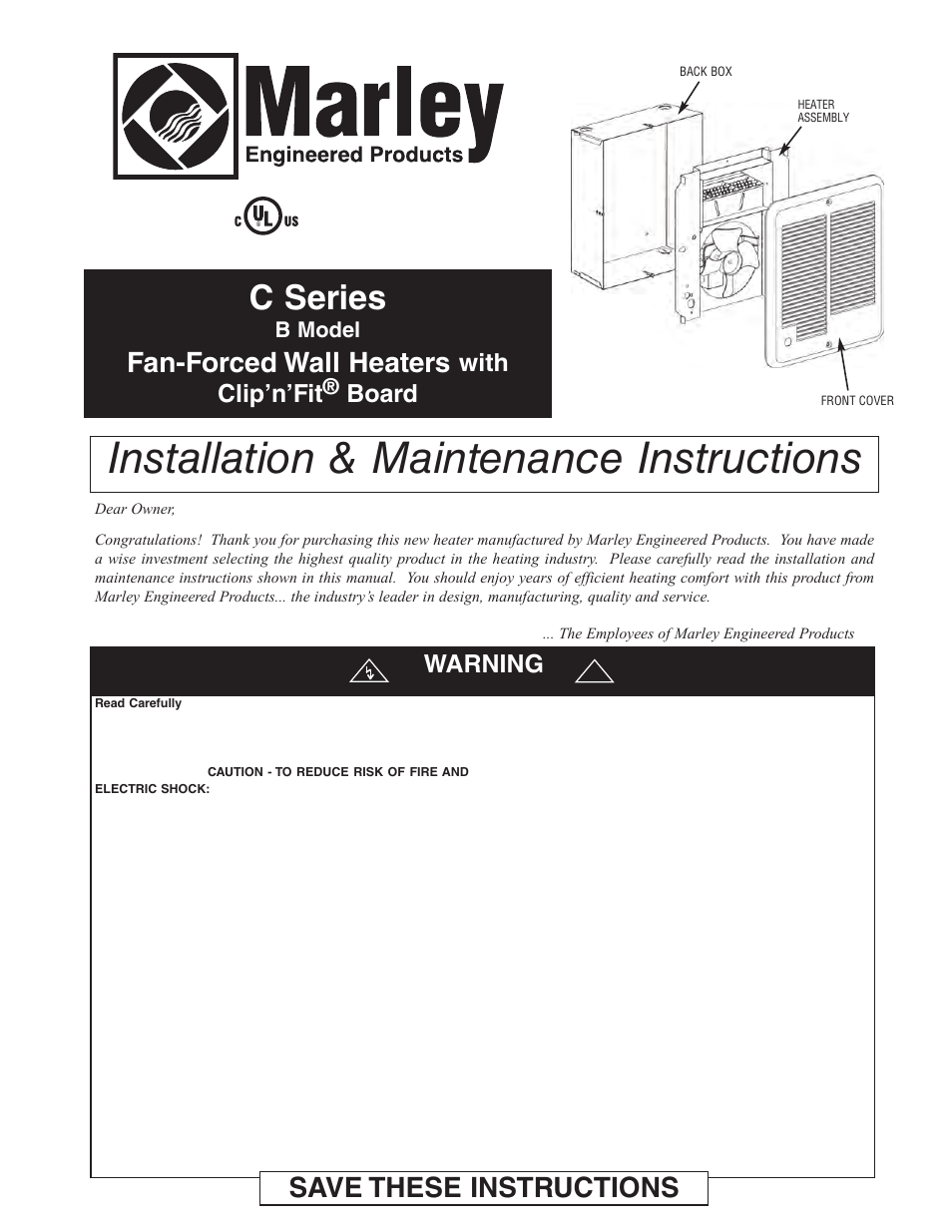 Qmark CRA Series - Residential Fan-Forced Zonal Wall Heaters User Manual | 12 pages