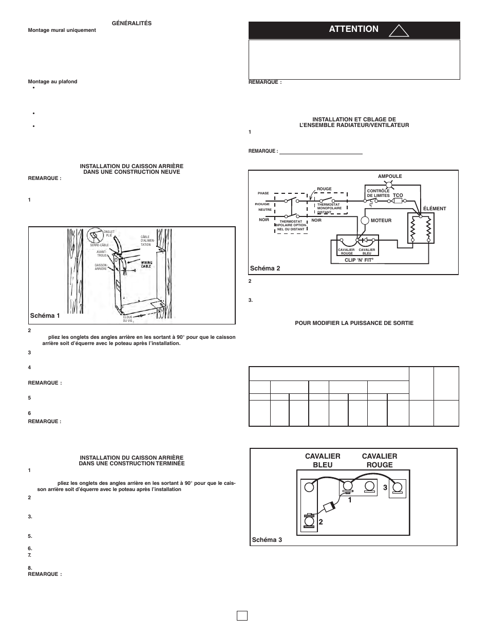Attention, Puissance en watts, Cavalier | Cavalier bleu rouge | Qmark CRA Series - Residential Fan-Forced Zonal Wall Heaters User Manual | Page 10 / 12