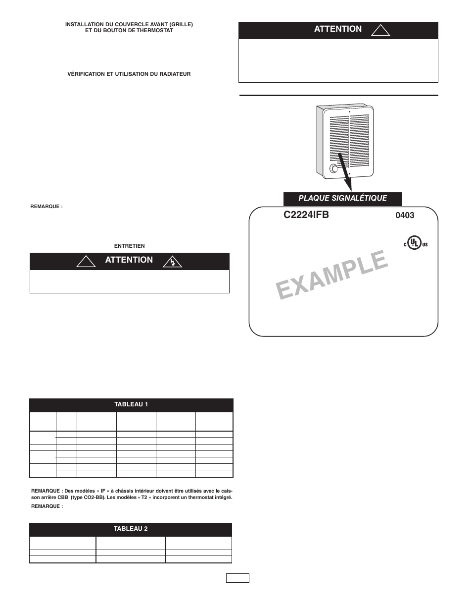 Example, C2224ifb, Attention | Plaque signalétique | Qmark CRA Series - Residential Fan-Forced Zonal Wall Heaters User Manual | Page 11 / 12