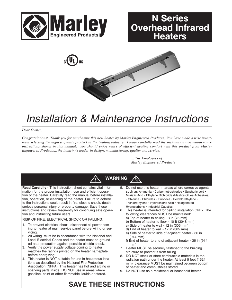 Qmark CRN - Industrial Permanent Infrared Heaters User Manual | 4 pages