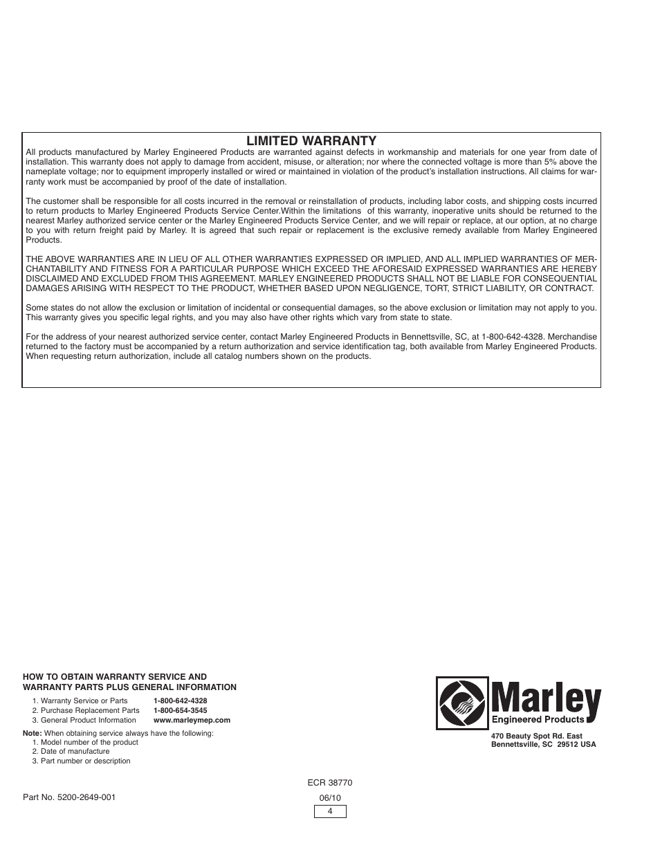 Limited warranty | Qmark CRN - Industrial Permanent Infrared Heaters User Manual | Page 4 / 4