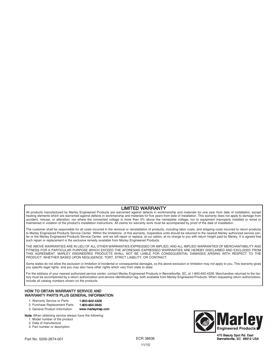 Limited warranty | Qmark DSH - Decorative Sill-Height Convectors User Manual | Page 10 / 30