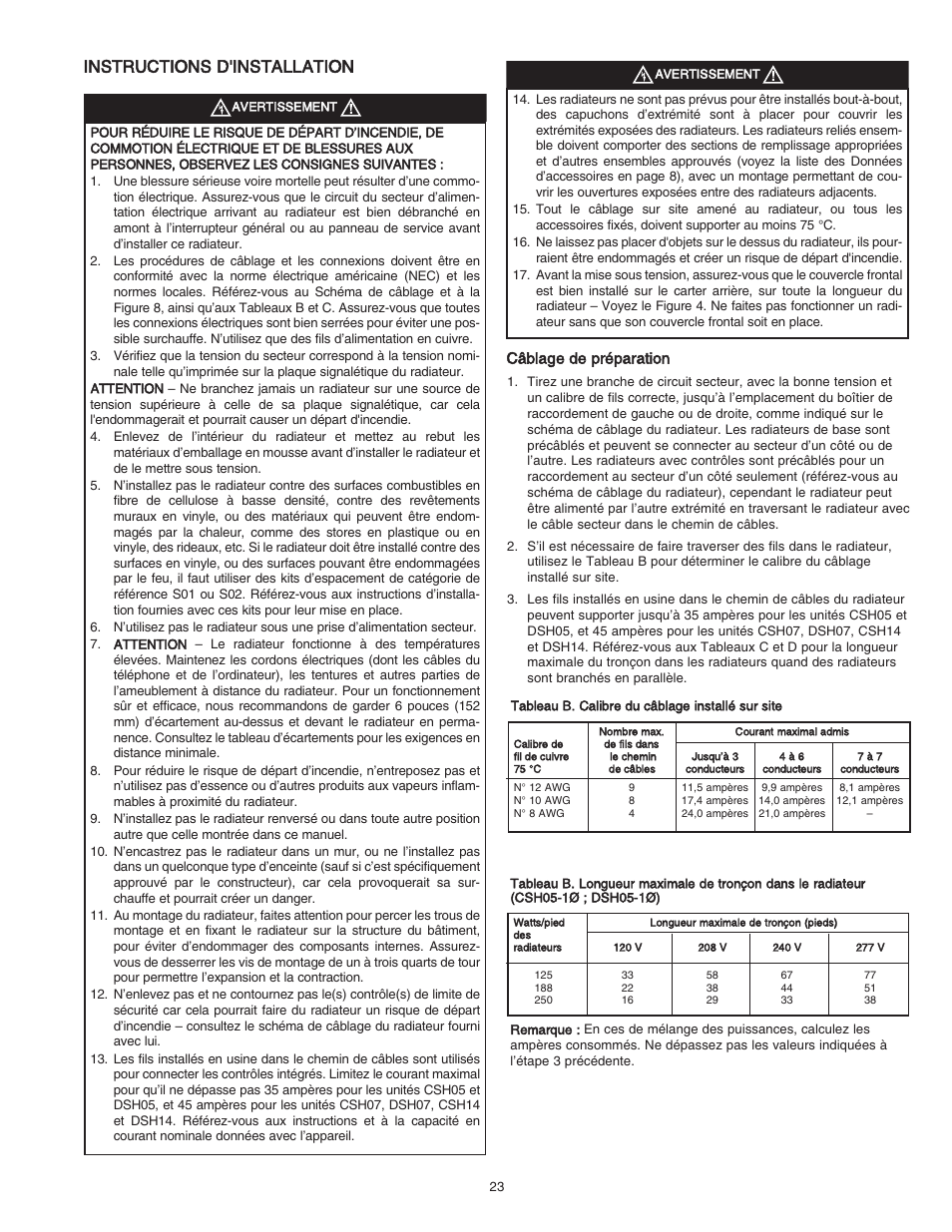 Instructions d'installation, Câblage de préparation | Qmark DSH - Decorative Sill-Height Convectors User Manual | Page 23 / 30