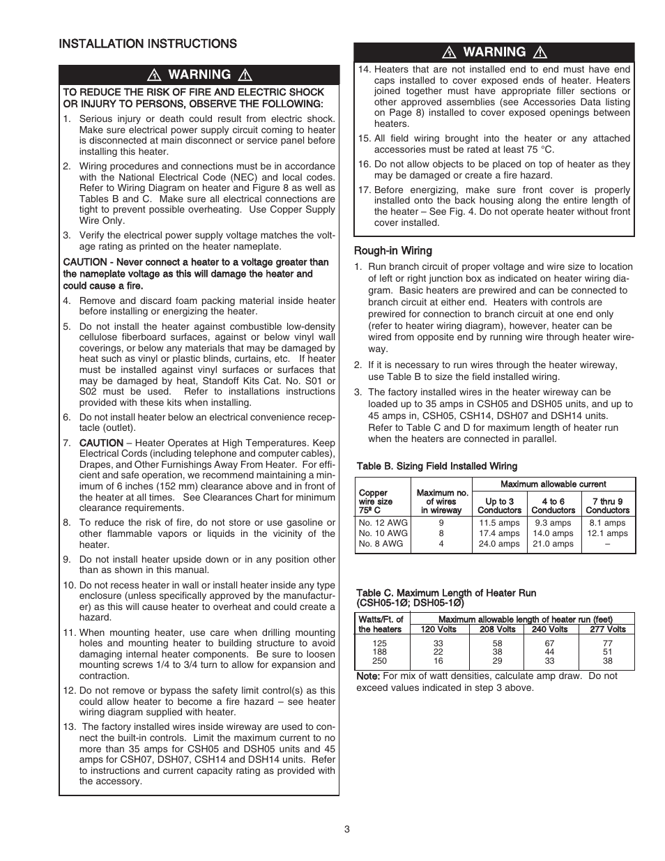 Installation instructions | Qmark DSH - Decorative Sill-Height Convectors User Manual | Page 3 / 30