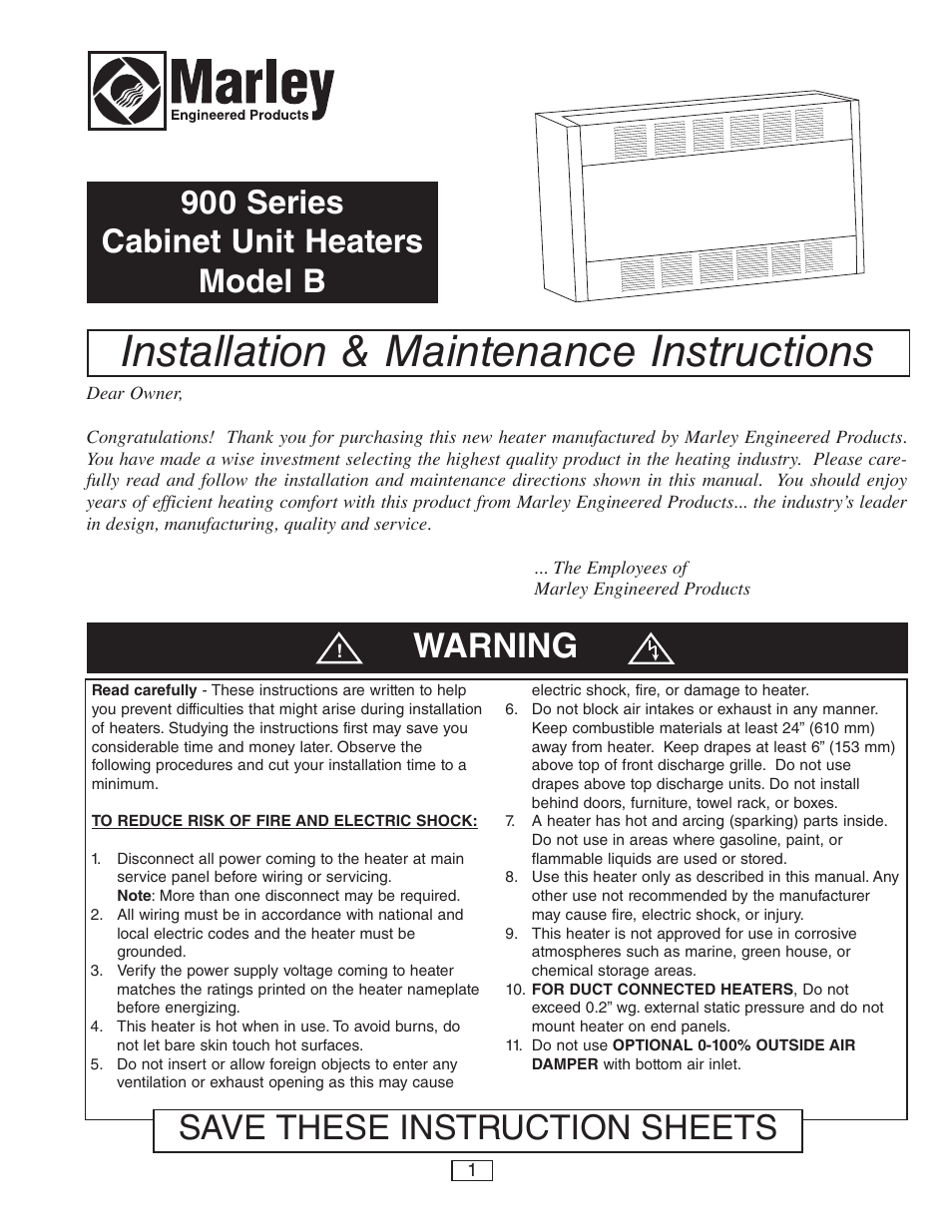 Qmark CUS900 - Stock Cabinet Unit Heater User Manual | 36 pages