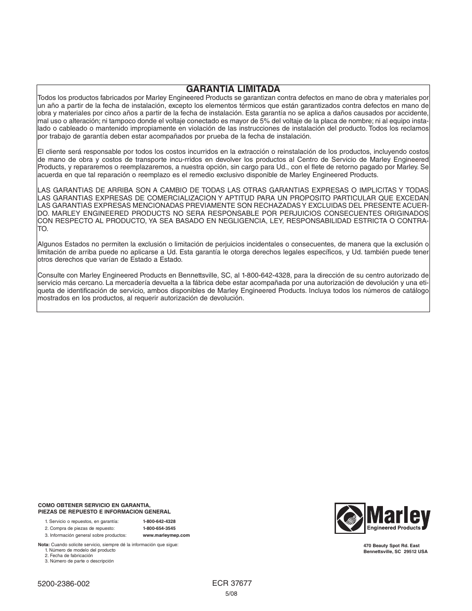 Garantia limitada | Qmark CUS900 - Stock Cabinet Unit Heater User Manual | Page 24 / 36