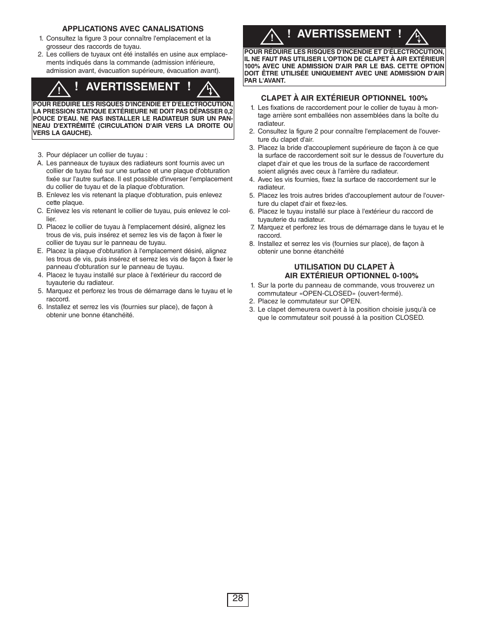Avertissement | Qmark CUS900 - Stock Cabinet Unit Heater User Manual | Page 28 / 36