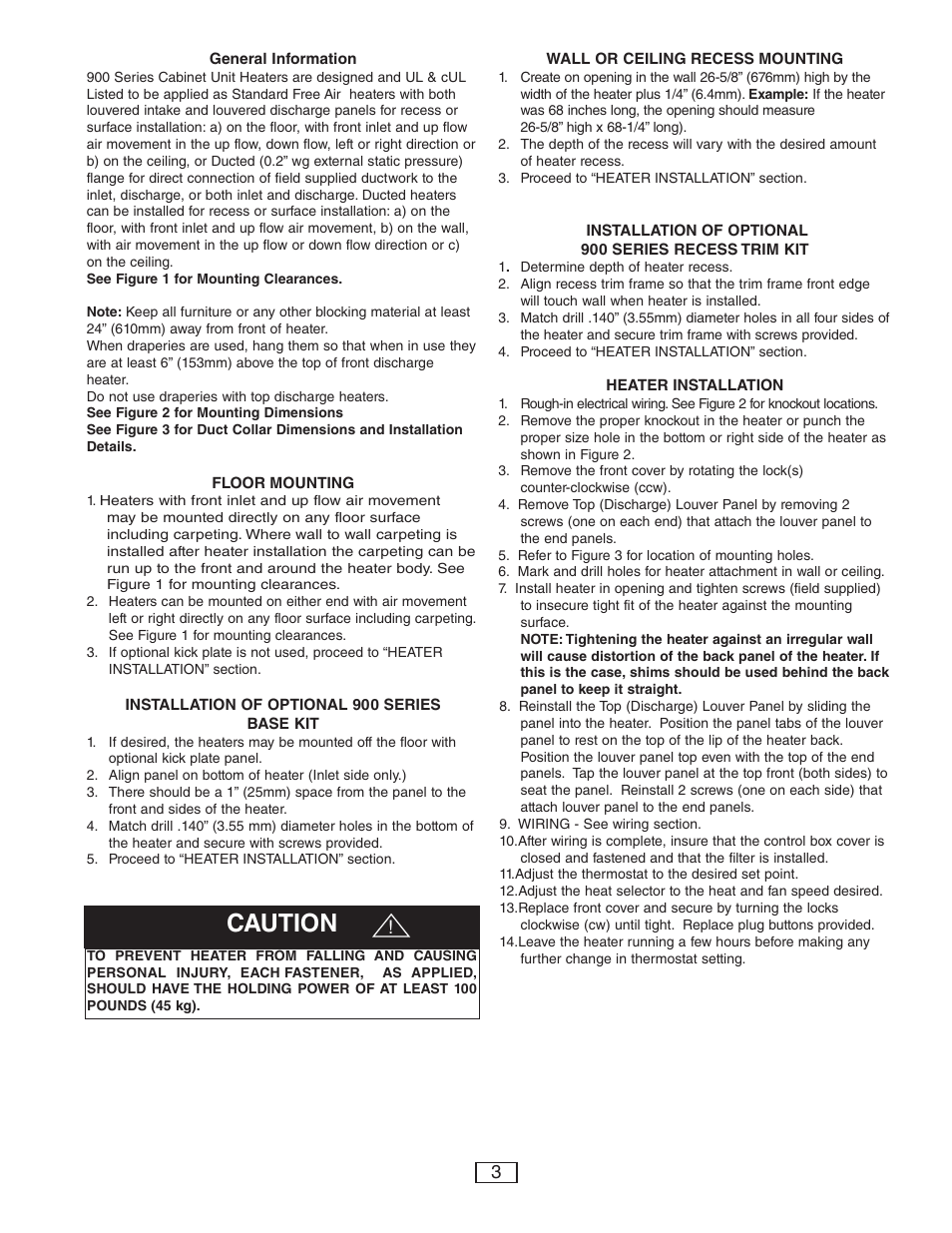Caution | Qmark CUS900 - Stock Cabinet Unit Heater User Manual | Page 3 / 36