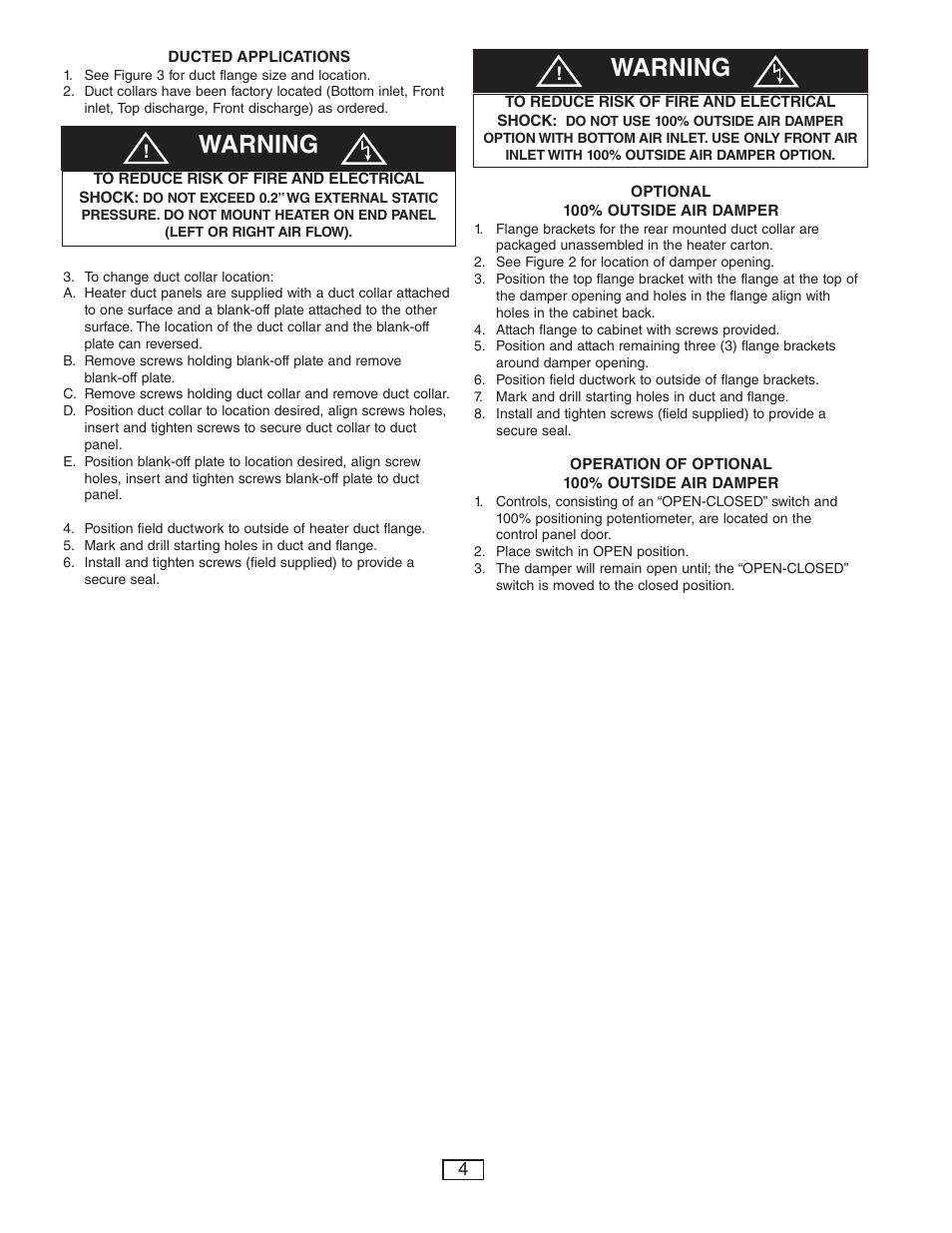 Warning | Qmark CUS900 - Stock Cabinet Unit Heater User Manual | Page 4 / 36