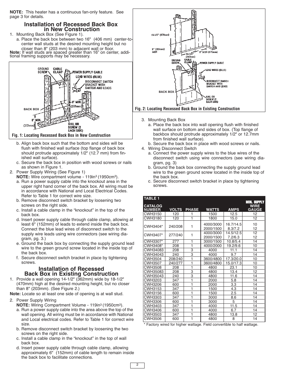 Qmark CWH3000 Series - Commercial Fan-Forced Wall Heaters User Manual | Page 2 / 16