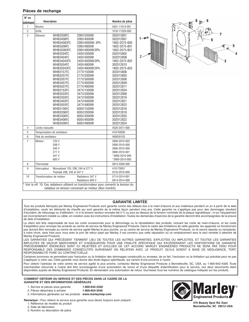Pièces de rechange | Qmark CWH3000 Series - Commercial Fan-Forced Wall Heaters User Manual | Page 20 / 20