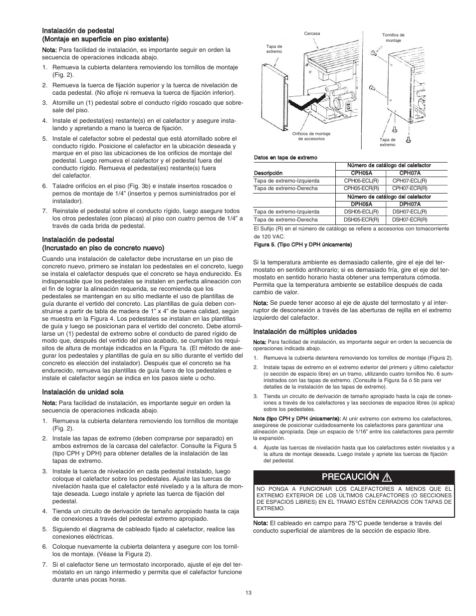 Precaución | Qmark CPH - Decorative and Commercial Pedestal Heaters User Manual | Page 13 / 24