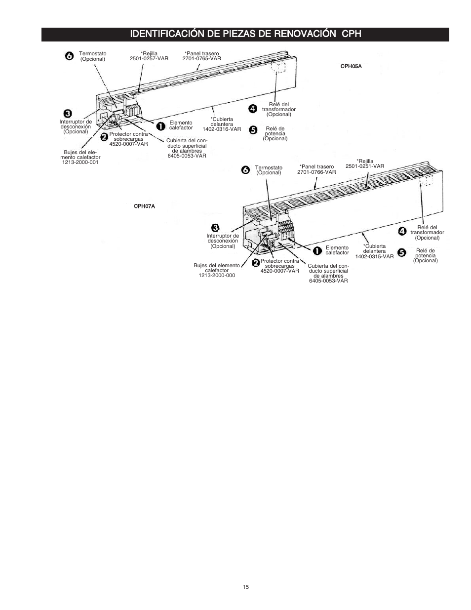 Identificación de piezas de renovación cph | Qmark CPH - Decorative and Commercial Pedestal Heaters User Manual | Page 15 / 24