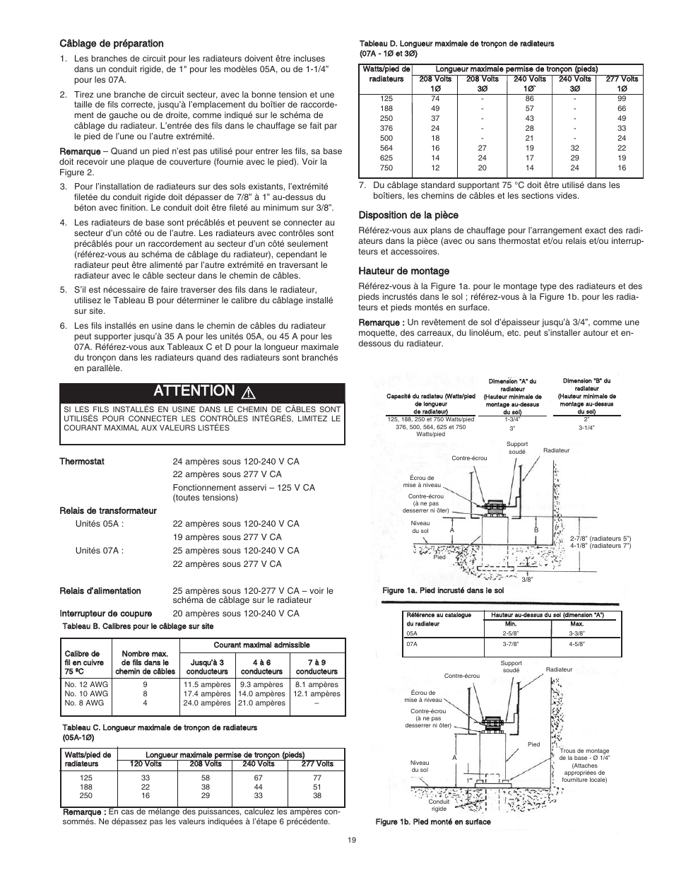 Attention, Câblage de préparation, Disposition de la pièce | Hauteur de montage | Qmark CPH - Decorative and Commercial Pedestal Heaters User Manual | Page 19 / 24