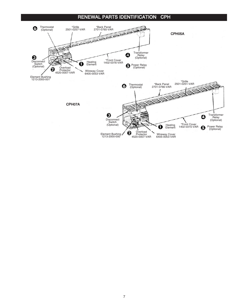 Renewal parts identification cph | Qmark CPH - Decorative and Commercial Pedestal Heaters User Manual | Page 7 / 24