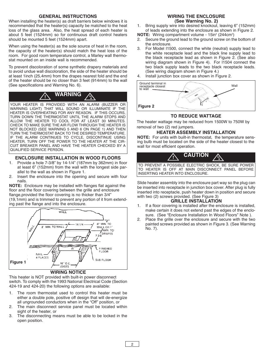 Warning, Caution | Qmark FDI - Floor Drop-In Heaters User Manual | Page 2 / 12
