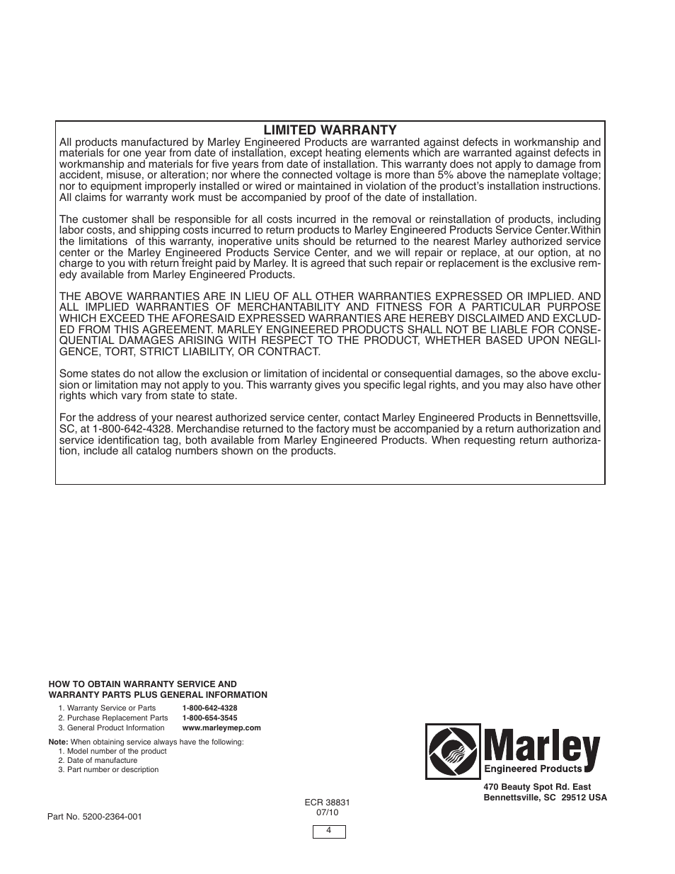 Limited warranty | Qmark FDI - Floor Drop-In Heaters User Manual | Page 4 / 12
