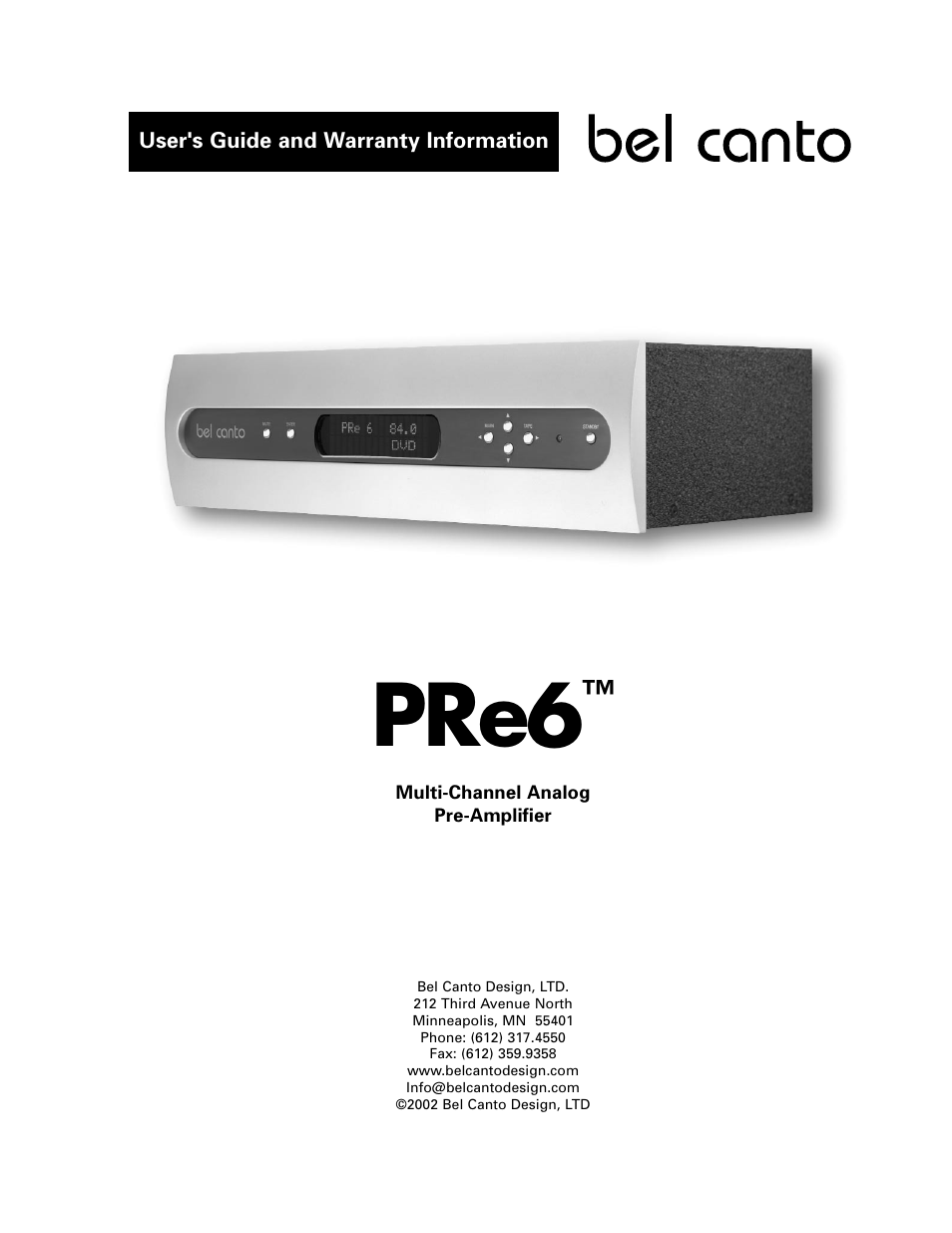 Bel Canto Design PRe6 User Manual | 16 pages