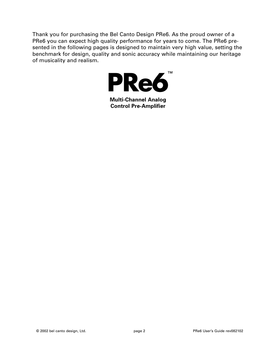 Pre6 | Bel Canto Design PRe6 User Manual | Page 2 / 16