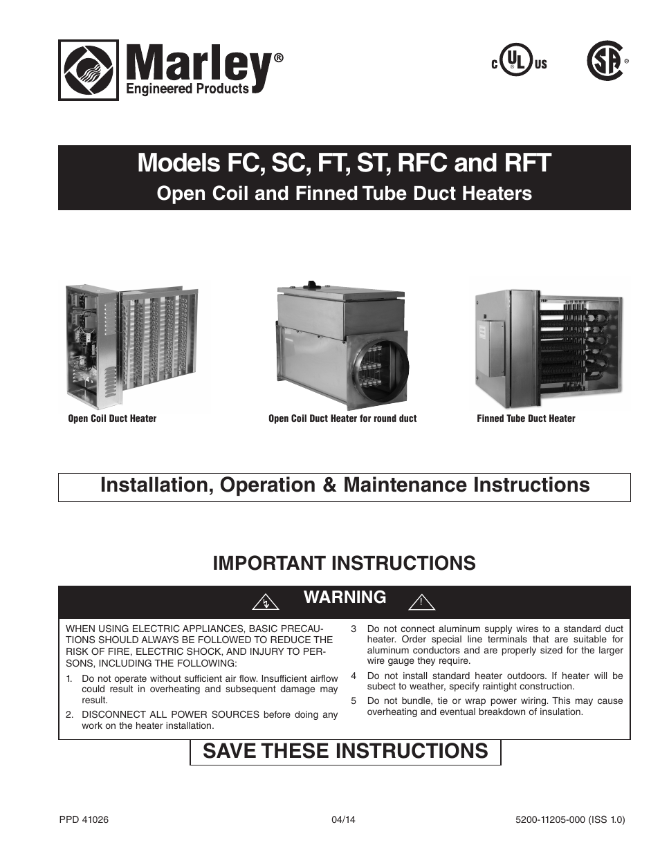 Qmark Open Coil Electric Duct Heaters User Manual | 5 pages