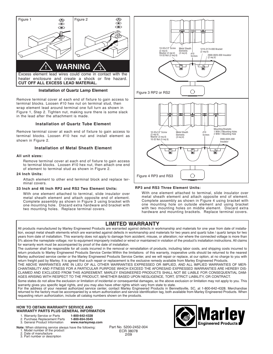 Warning, Limited warranty | Qmark FRP/FRS - 2 & 3 Element Infrared Heaters User Manual | Page 2 / 2