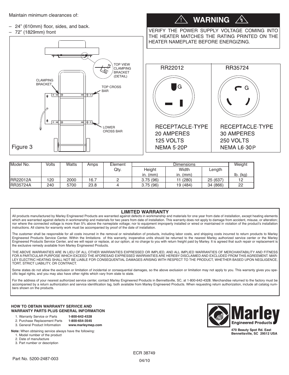 Warning, Figure 3 | Qmark FRR - Plug-In Radiant Heaters User Manual | Page 3 / 9