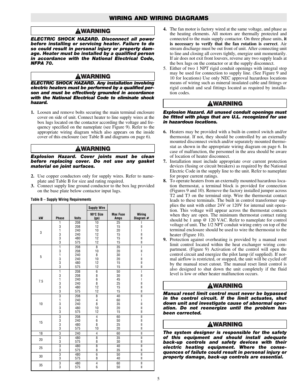 Wiring and wiring diagrams | Qmark GUX - Explosion Proof Unit Heaters User Manual | Page 5 / 12