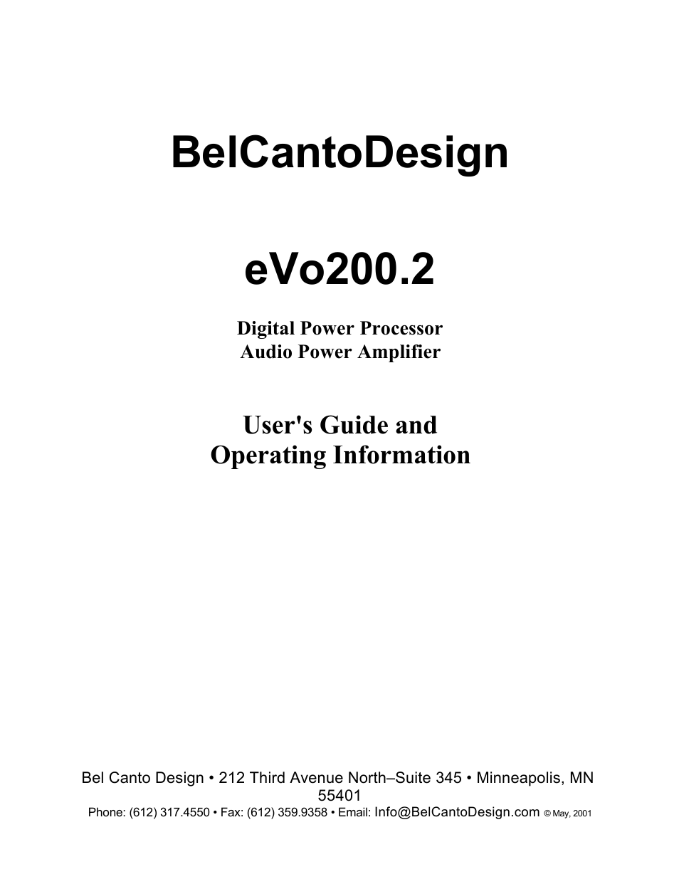 Bel Canto Design eVo200.2 User Manual | 8 pages