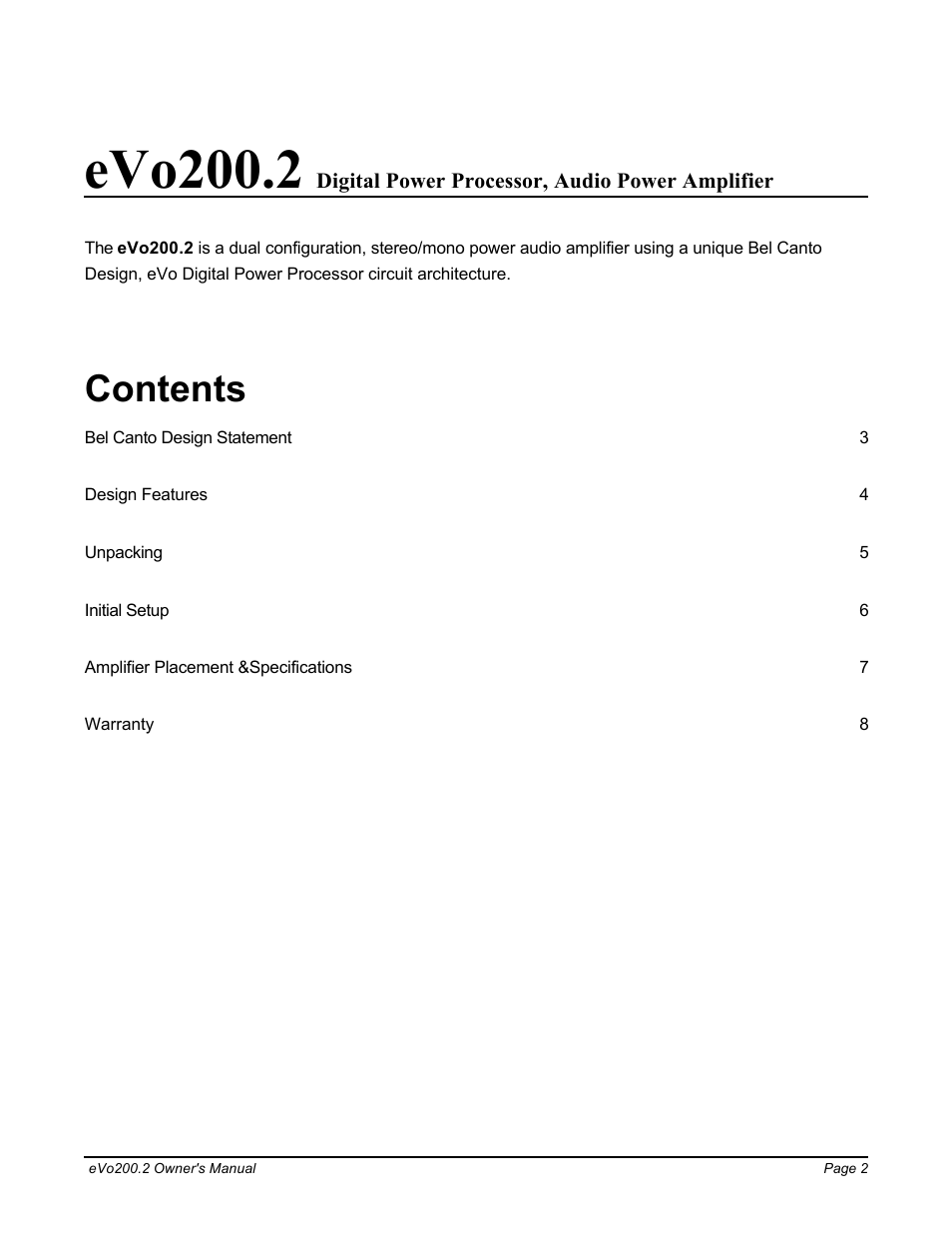 Bel Canto Design eVo200.2 User Manual | Page 2 / 8