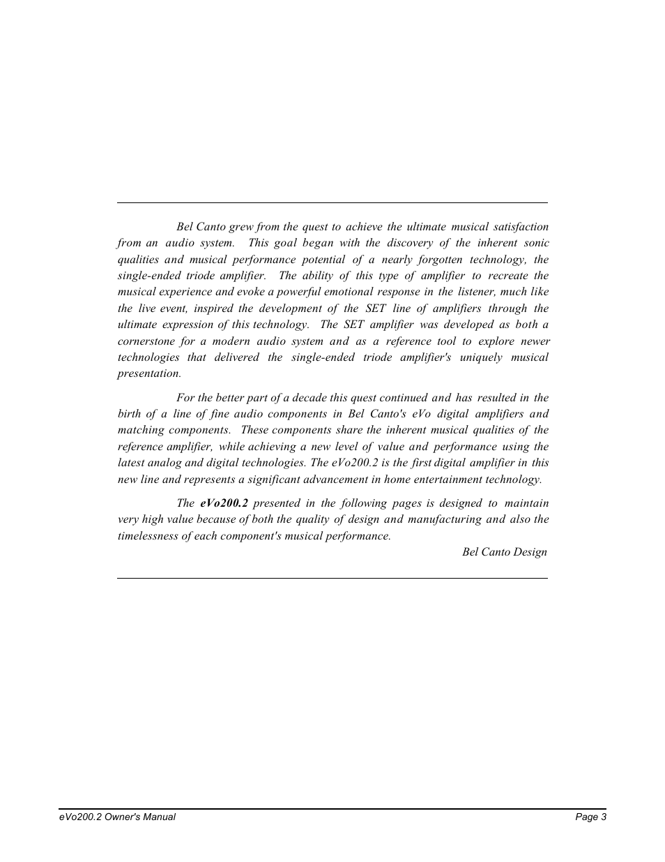 Bel Canto Design eVo200.2 User Manual | Page 3 / 8