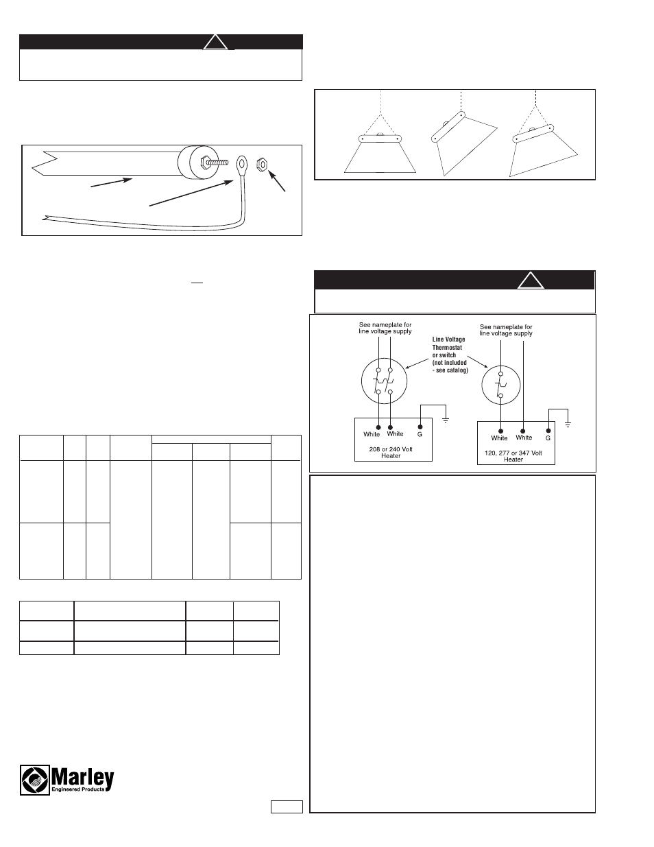 Warning, Heater selection chart, Caution | Optional mechanical accessories | Qmark HRK - Single Element Infrared Heaters User Manual | Page 2 / 2