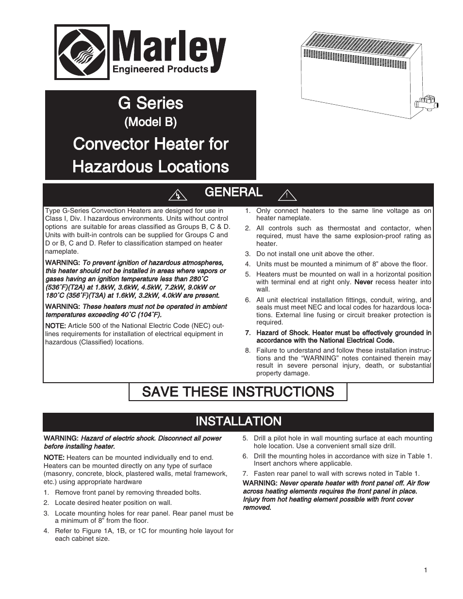 Qmark ICG - Explosion Proof Convectors User Manual | 24 pages