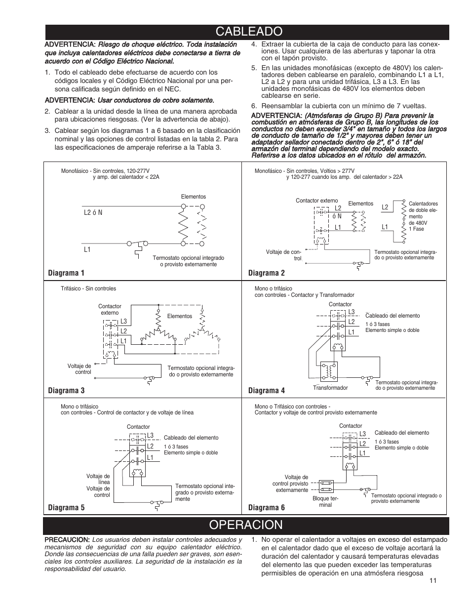 Cableado operacion | Qmark ICG - Explosion Proof Convectors User Manual | Page 11 / 24