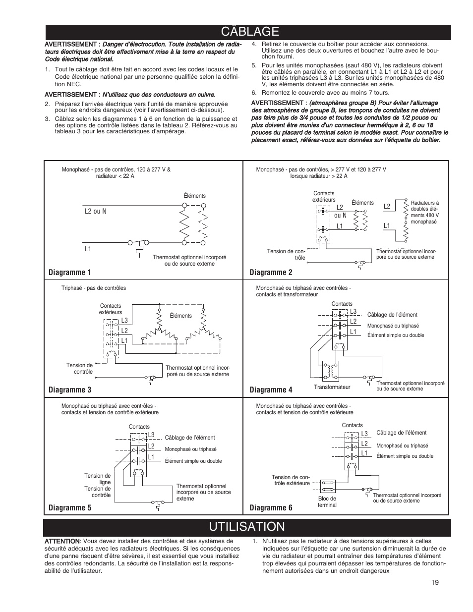 Câblage utilisation | Qmark ICG - Explosion Proof Convectors User Manual | Page 19 / 24