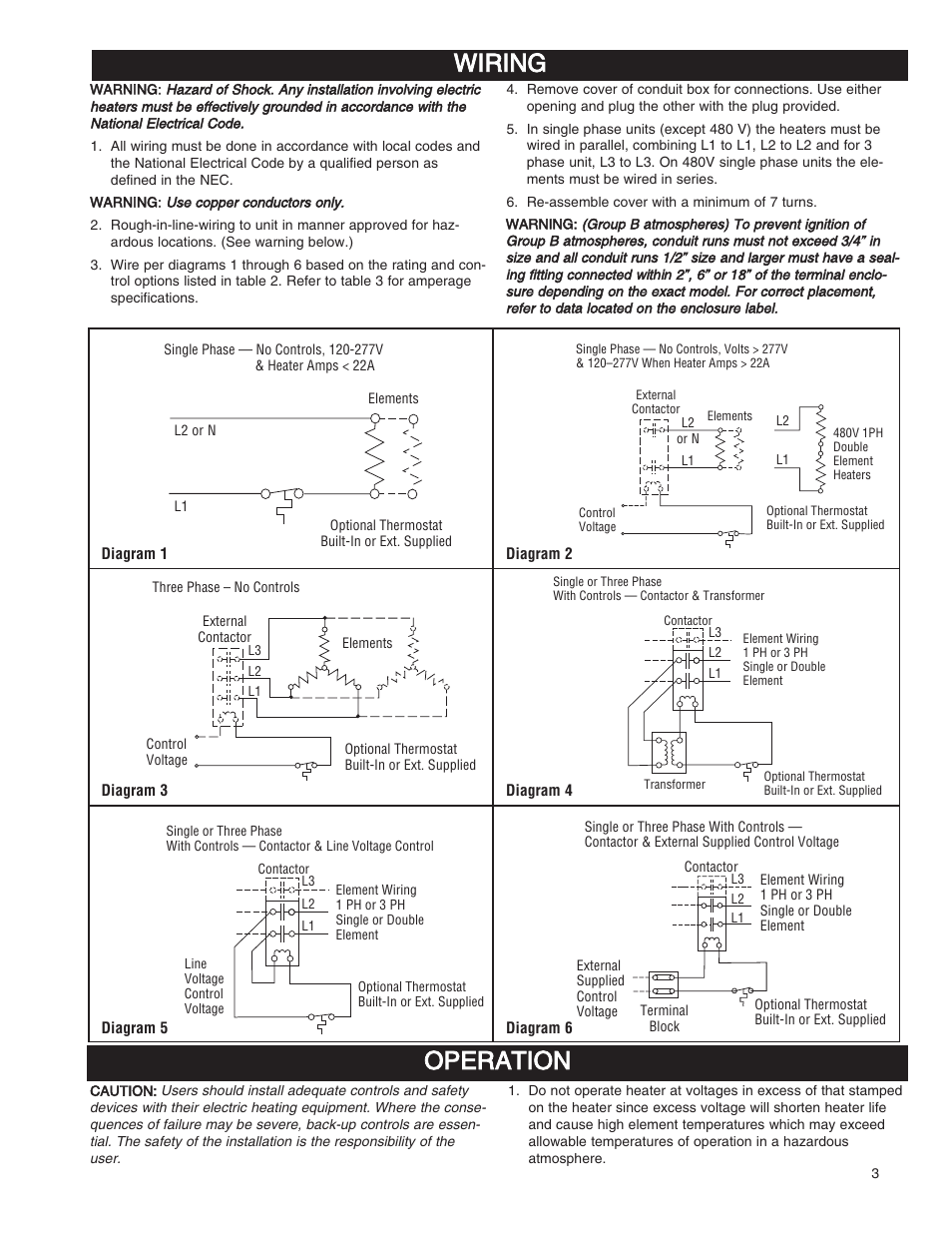 Wiring operation | Qmark ICG - Explosion Proof Convectors User Manual | Page 3 / 24