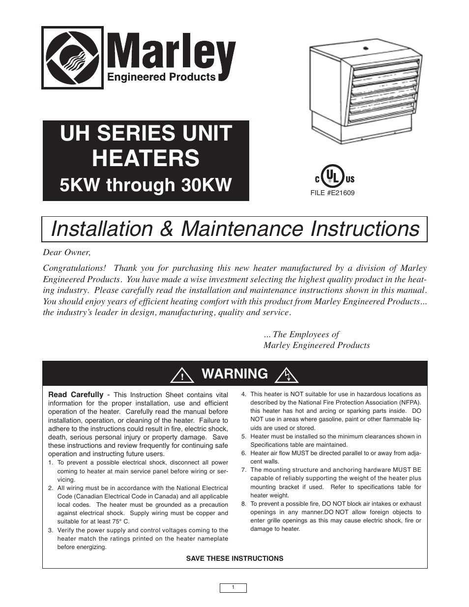 Qmark IUH - Industrial Unit Heater User Manual | 12 pages